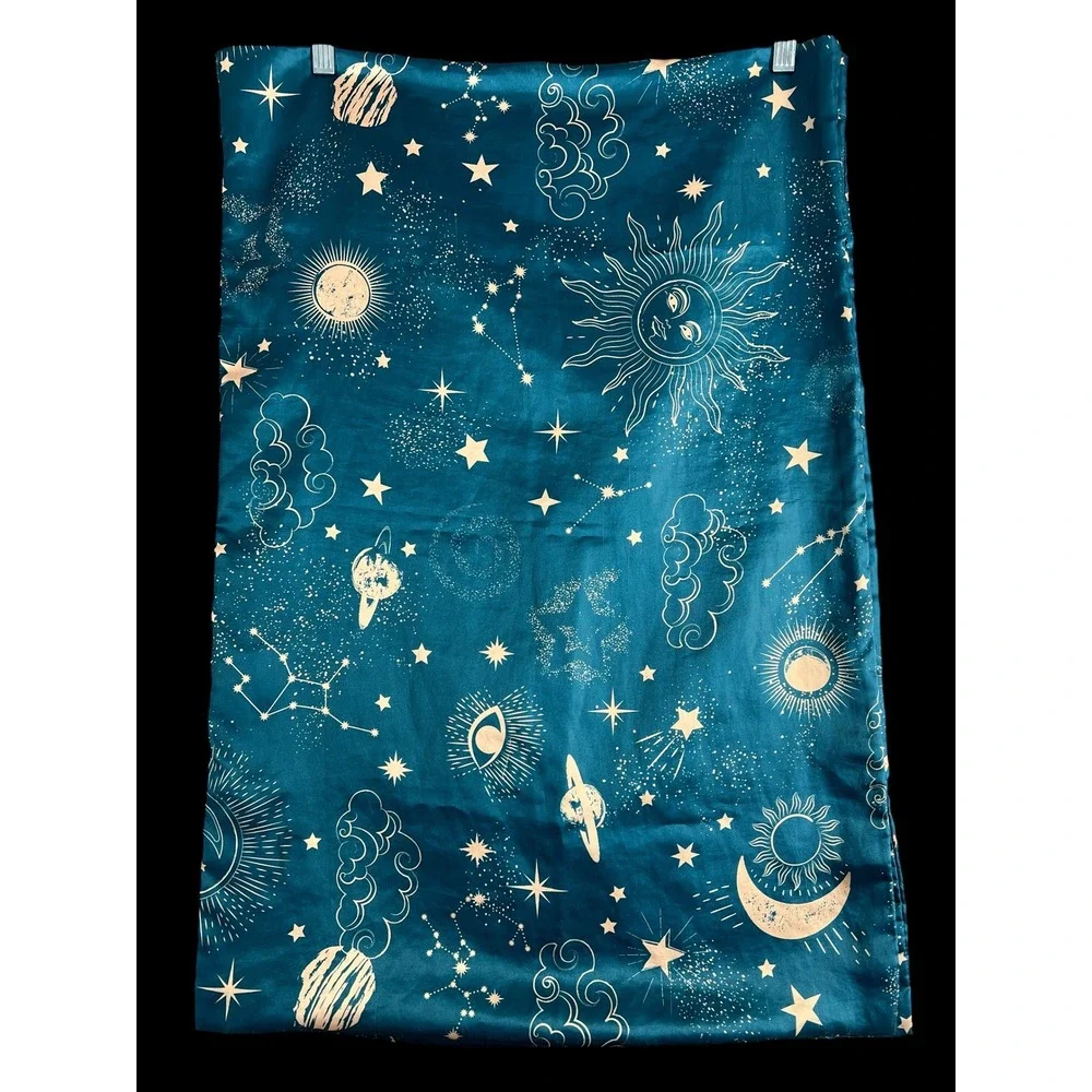 Celestial Sun Moon Star Teal Satin Pillowcase (2) Whimsigoth Standard 20x30